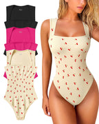 Women's Square Neck Sleeveless Knit Ribbed Vest Bodysuit