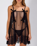 Sexy Off Shoulder Mesh Eyelash Lace Babydoll Lingerie Set