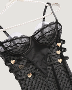 Sexy Shapewear Lace Sheer Metal Heart Detail Chemise