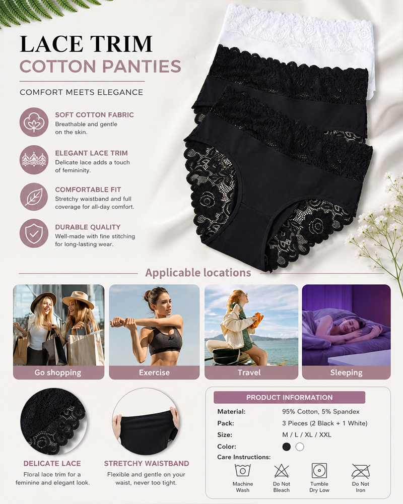 5-Pack Sexy Floral Lace High Elasticity Breathable Briefs