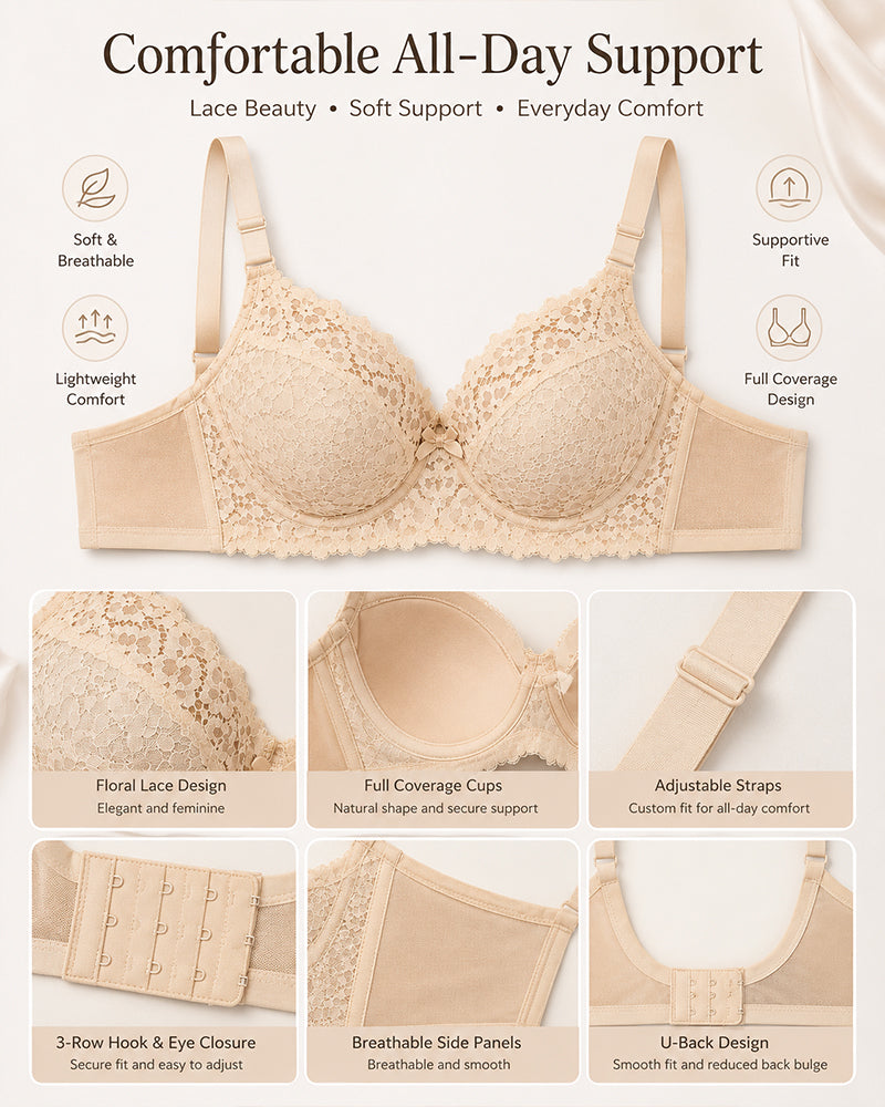 Plus Size Floral Lace Full Cup Bra