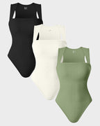 Women's Square Neck Sleeveless Knit Ribbed Vest Bodysuit