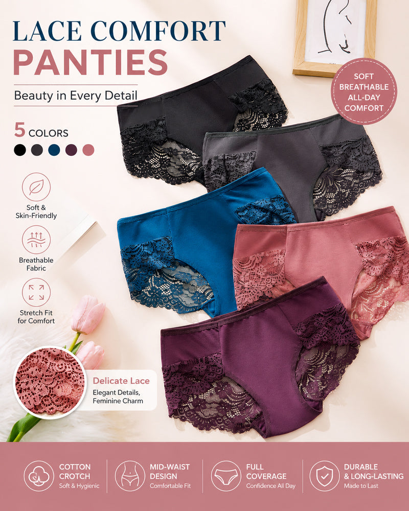 Multiple-Pack Sexy Cotton Lace Patchwork Briefs