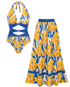 Iris Print Cut-out Swimsuit set