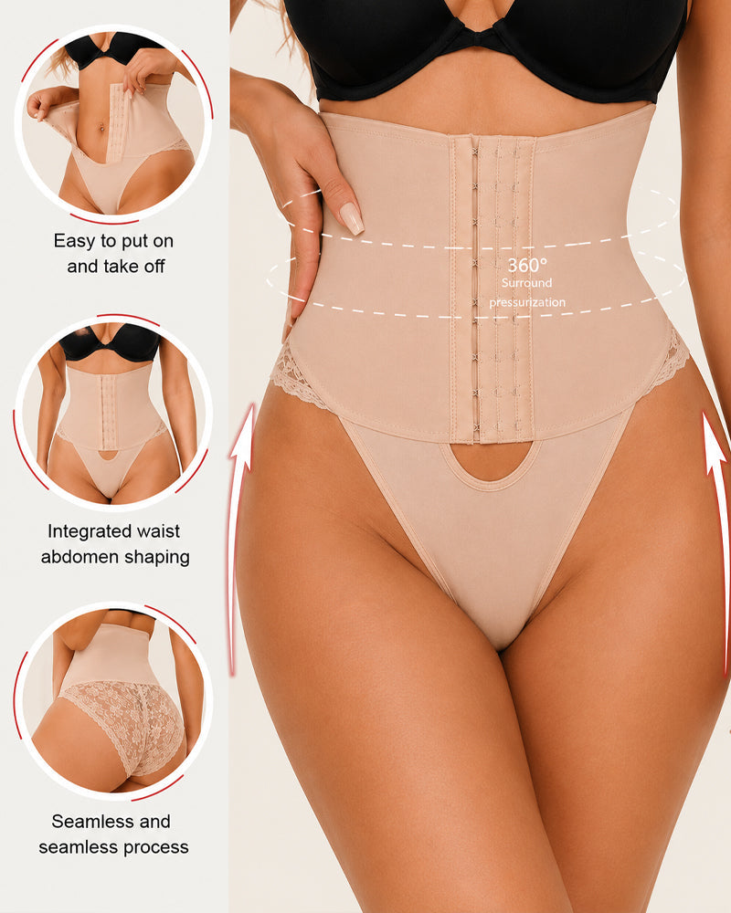 Front Closure Hook-eye Tummy Control Lace Shaping Panties