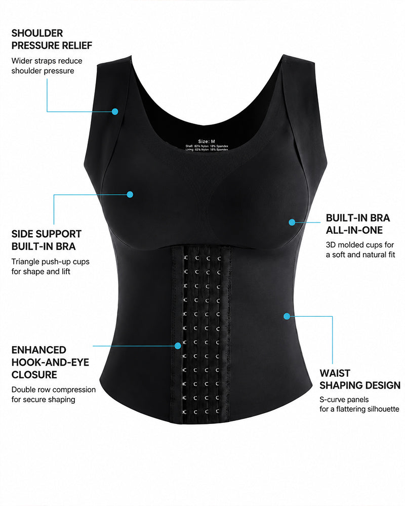 4-in-1 Seamless Front Closure Tummy Control Wire-Free Bra Crossback Shaping Vest