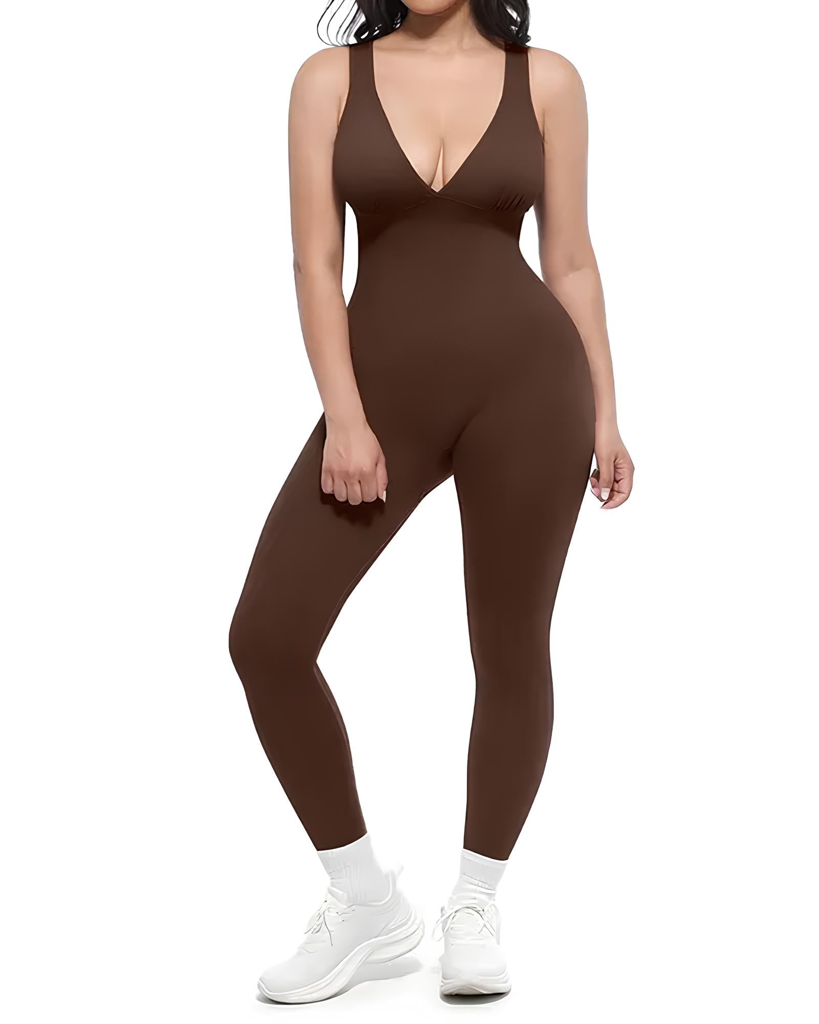 Deep V Chest Support Breathable High-Waisted Tummy Control Jumpsuit Shapewear