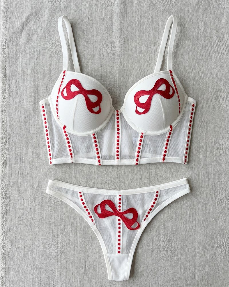 Embroidered Strappy Sexy Lingerie Set