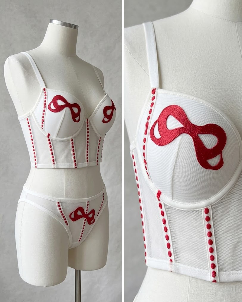 Embroidered Strappy Sexy Lingerie Set