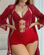 Front Closure Lace Strapless Bodysuit with Lace Robe