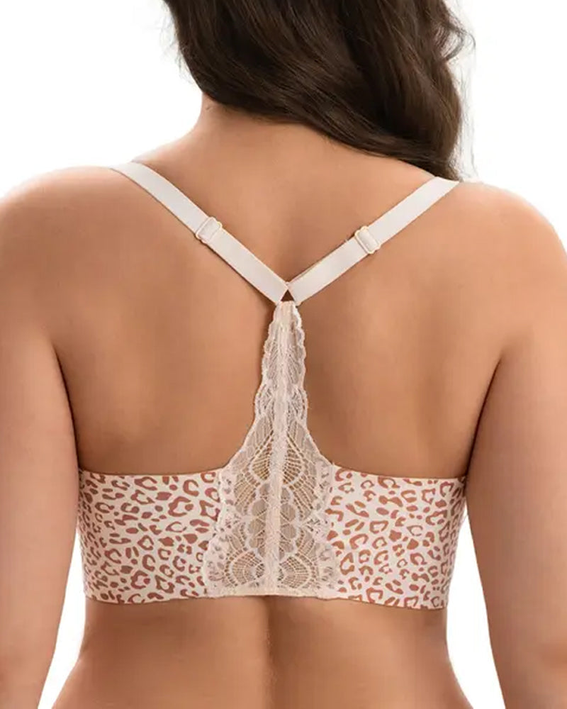Women's Seamless Deep V Wire-Free Lace Back Vest Bra