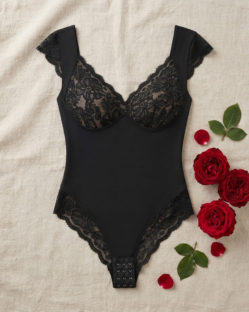 Outerwear-Ready Lace Short Sleeve Shapewear Bodysuit