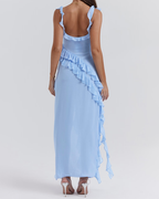 Sexy Ruffle Trim Slit Maxi Dress