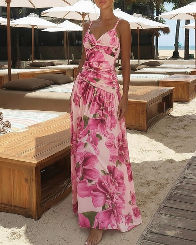Elegant Pink Floral Printed Swimsuit Set