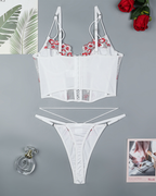 Luxury Floral Embroidered Crisscross Strap Lingerie Set