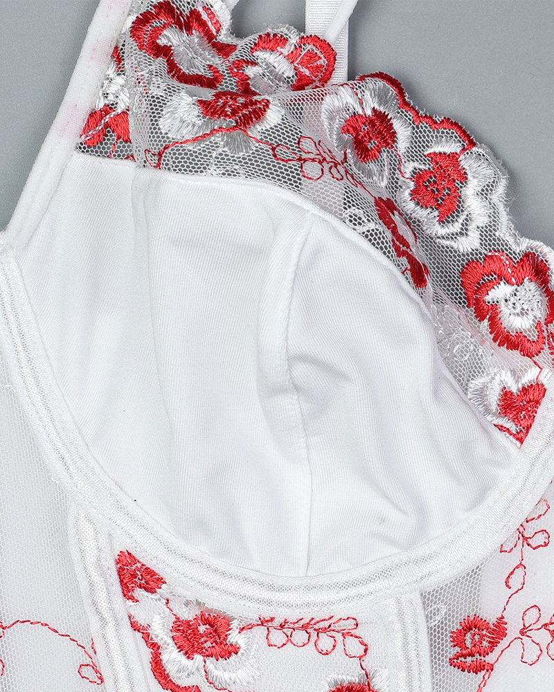 Luxury Floral Embroidered Crisscross Strap Lingerie Set