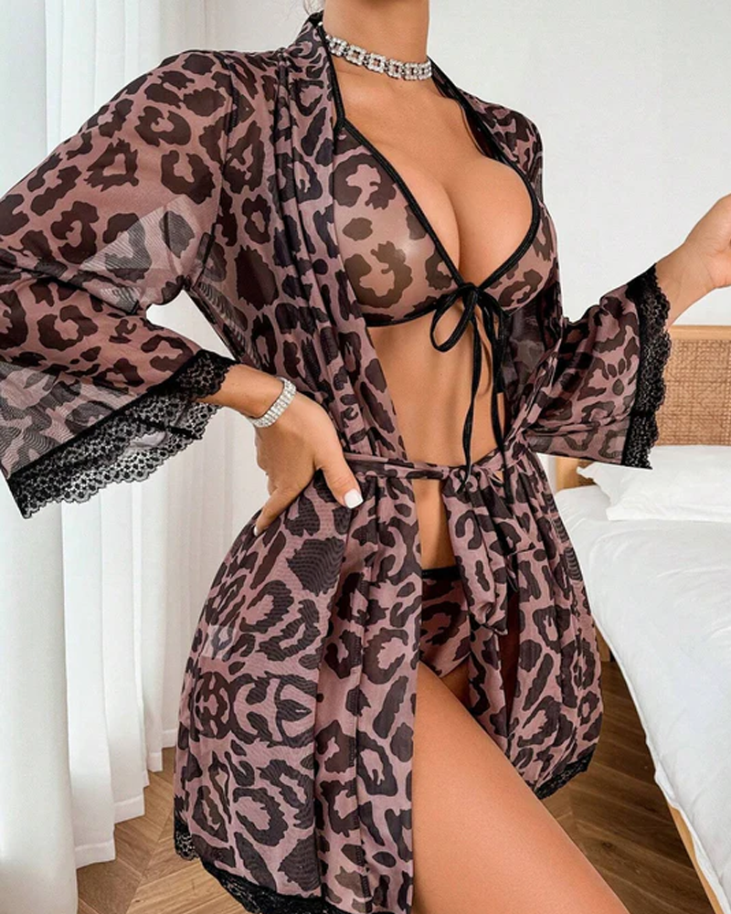 Sexy Leopard Print Spaghetti Strap Bikini Set