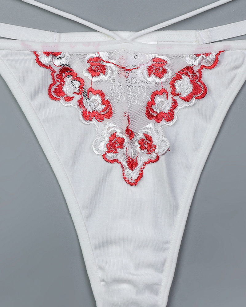 Luxury Floral Embroidered Crisscross Strap Lingerie Set