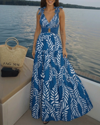Sling Blue Tassel Leaves Print Cut Out Swimsuit Set