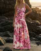 Elegant Pink Floral Printed Swimsuit Set