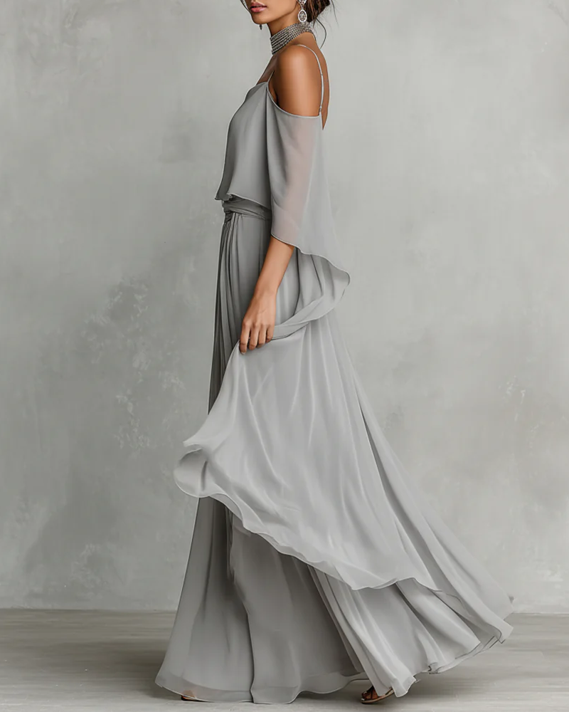 Chiffon Off-Shoulder Cami Wide-Leg Pants Set