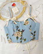 French Style Bow Lace-Up Floral Sexy Body Shaper Women's Sling Printed Slim-Fit Vest Corset