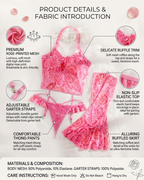 Sexy Rose Print Lingerie Set with Ruffle Sleeves