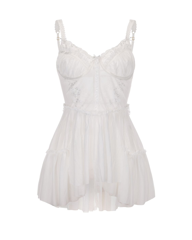 Underwire Push-Up Mesh Lace Spliced Fitted Nightgown