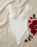 Outerwear-Ready Lace Short Sleeve Shapewear Bodysuit
