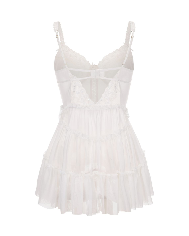 Underwire Push-Up Mesh Lace Spliced Fitted Nightgown