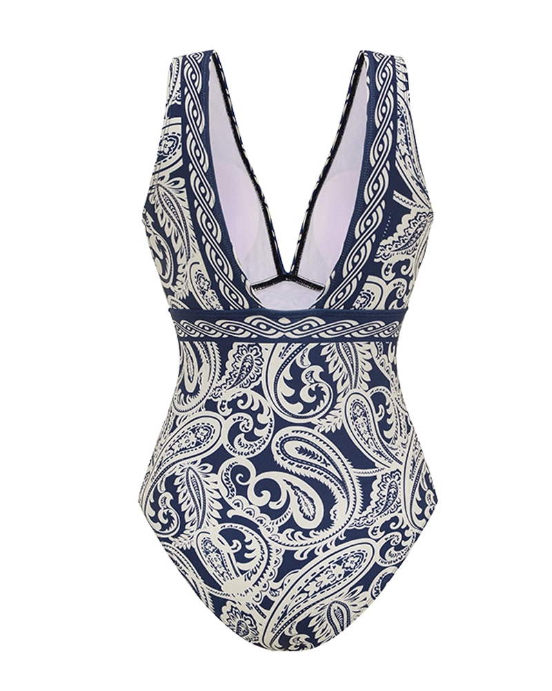 Sexy Blue Paisley Print Swimsuit Set