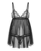 Embroidered Lace Open-Bust Hook Closure Sheer Babydoll Set