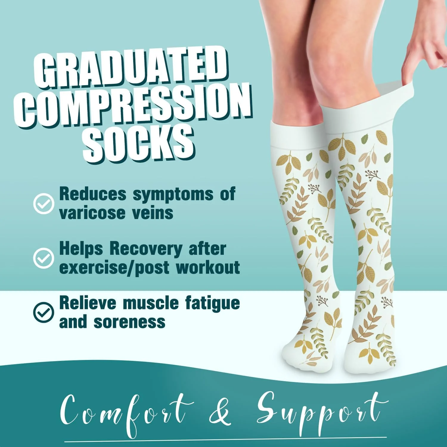 6 Pairs Of High-Elastic Breathable Calf Compression Socks For Sports and Fitness