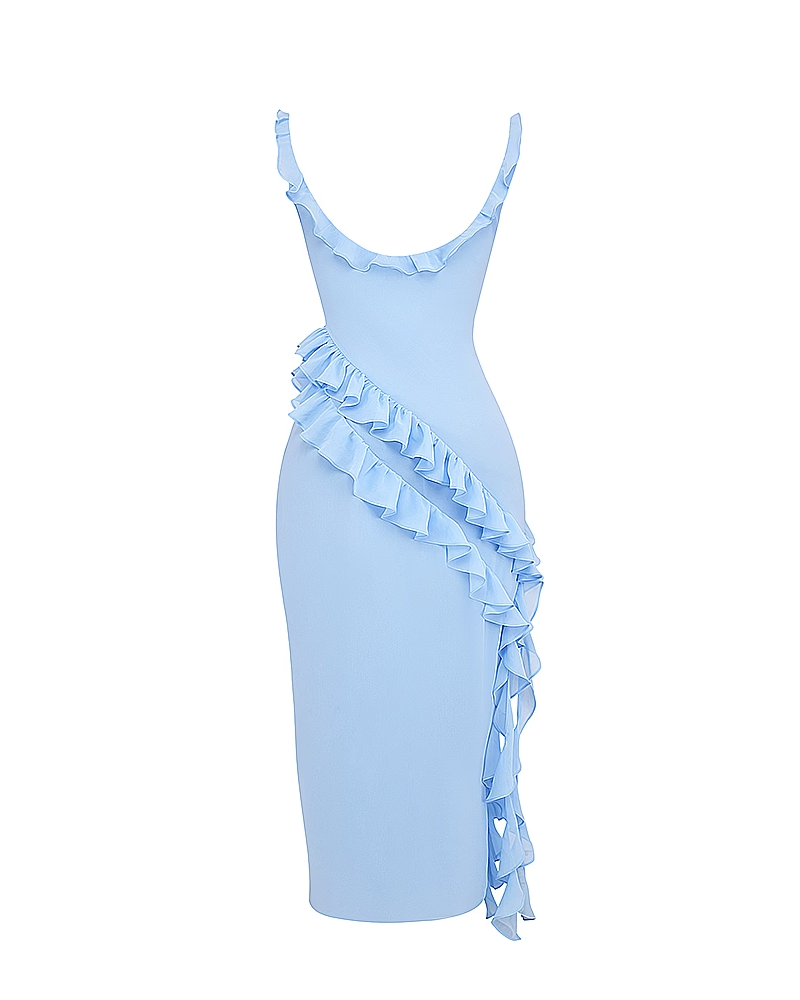 Sexy Ruffle Trim Slit Maxi Dress