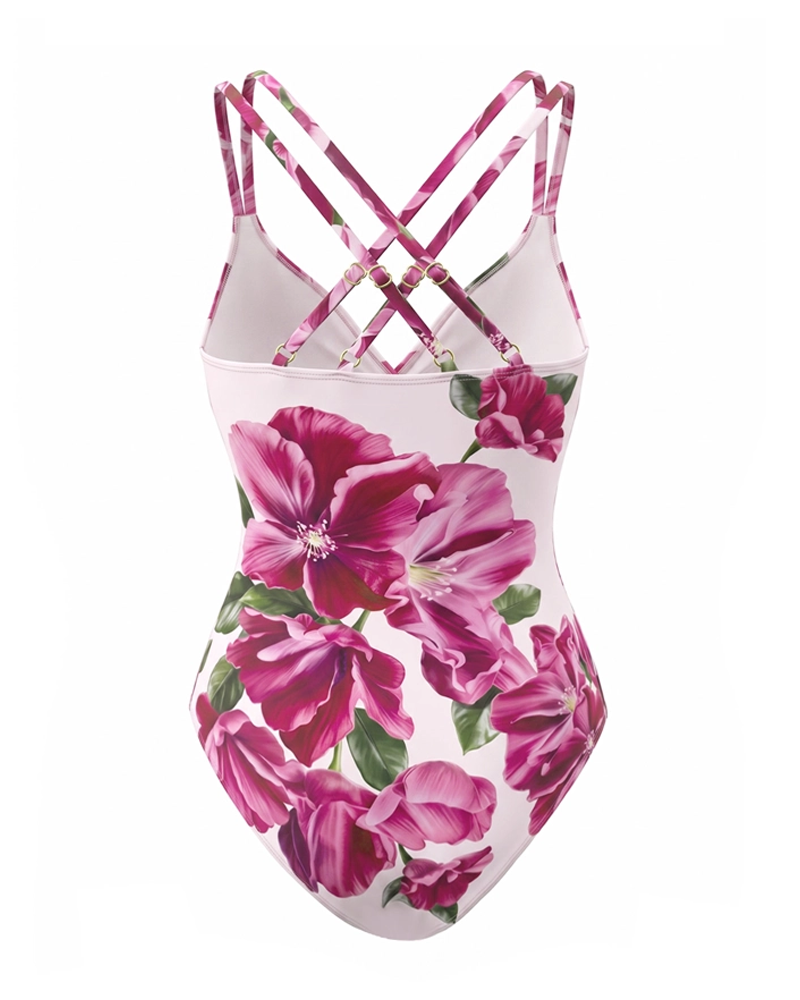 Elegant Pink Floral Printed Swimsuit Set