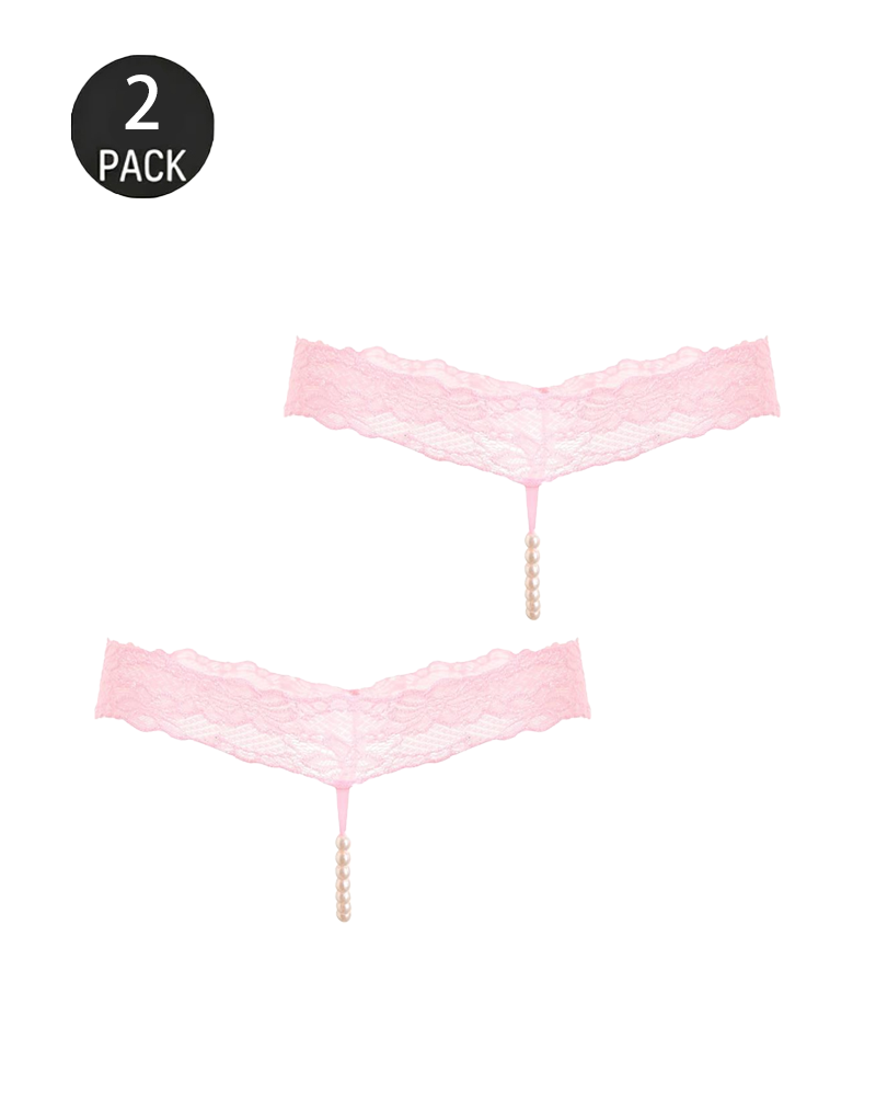 Pearl Decor See-Through Lace Thong