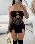 Lace Sheer Cut-Out Strapless Bodycon Dress