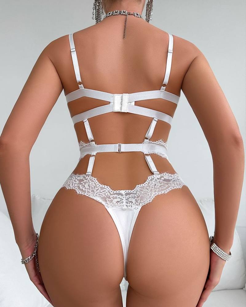 Sexy Lace Embroidered Sheer Cut-Out Teddy Bodysuit