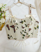 French Style Bow Lace-Up Floral Sexy Body Shaper Women's Sling Printed Slim-Fit Vest Corset
