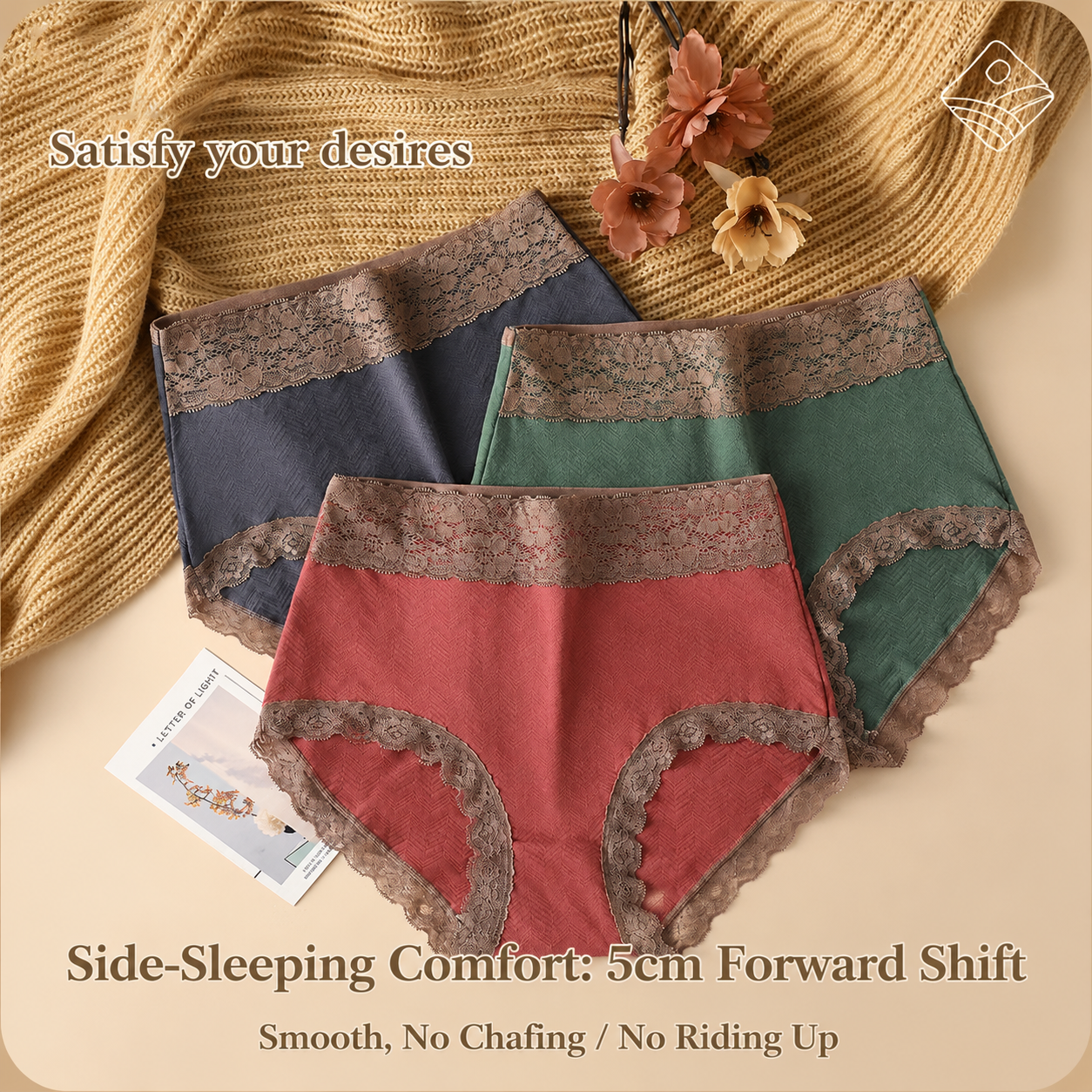 High-Waist Cotton Lace Briefs