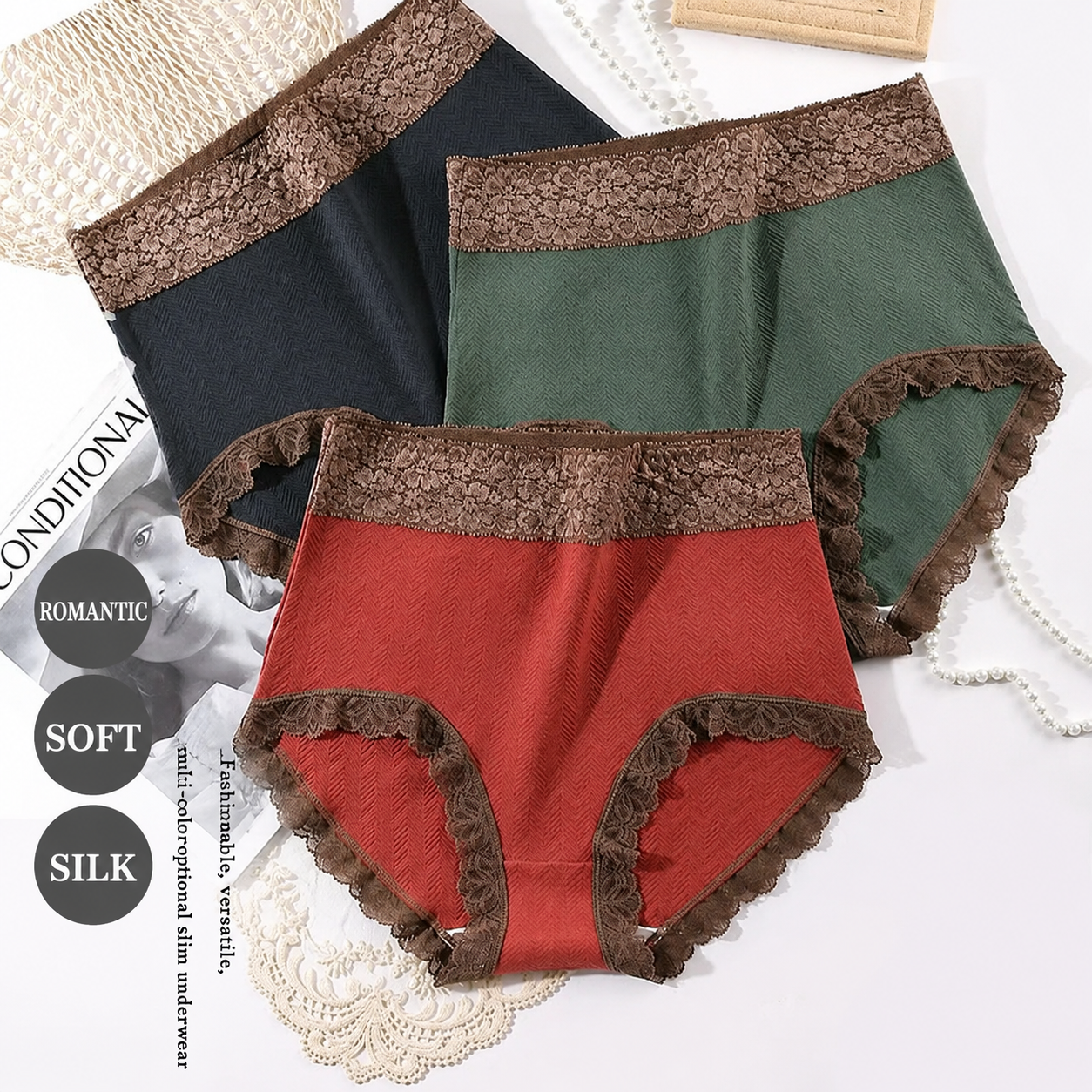 High-Waist Cotton Lace Briefs