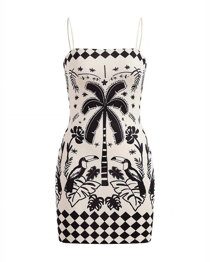 Resort-Style Printed Slim-Fit Fashion Casual Mini Dress