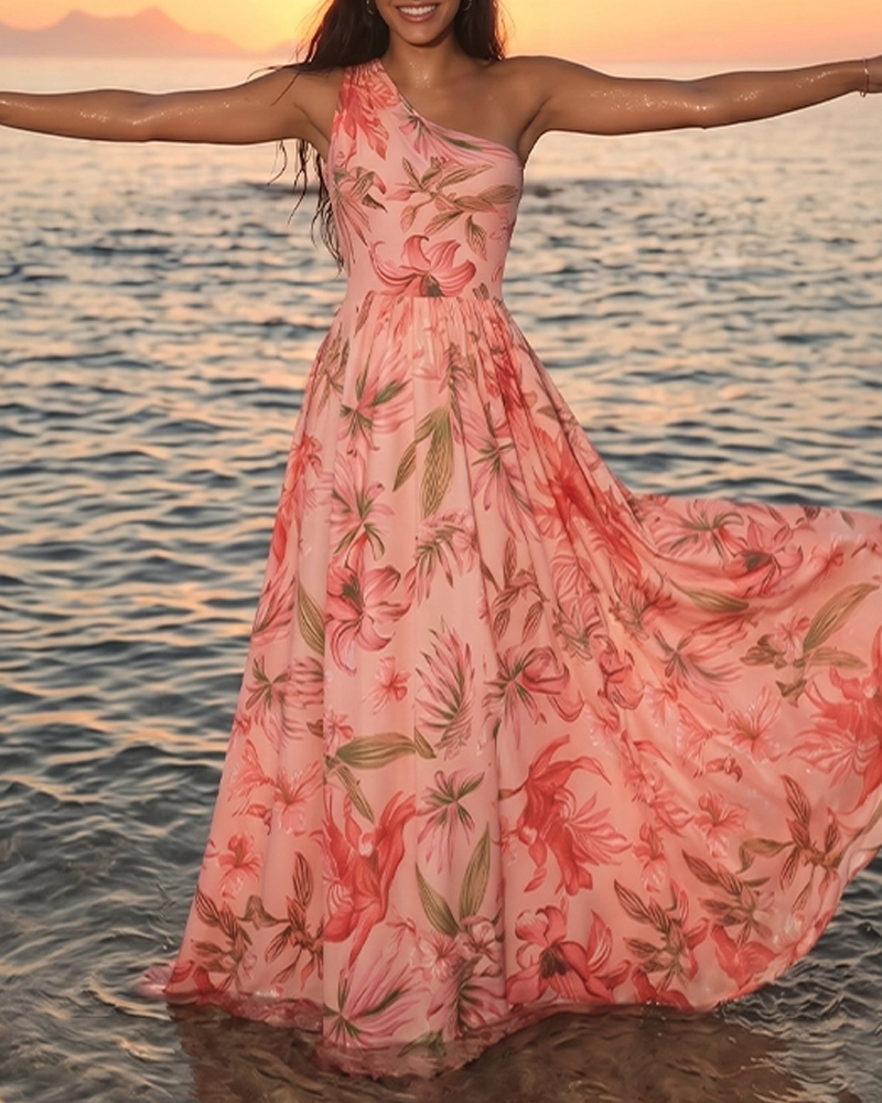 Sexy Pink Lily Print Swimsuit Set