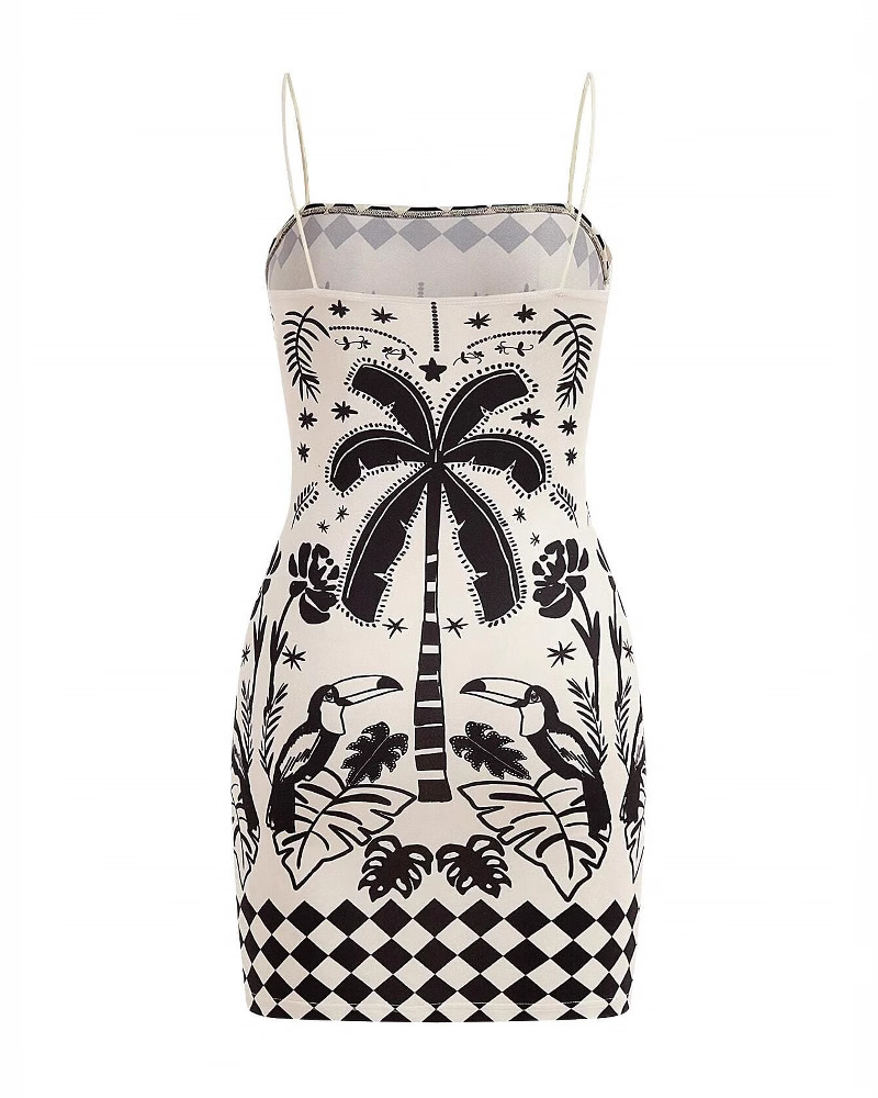 Resort-Style Printed Slim-Fit Fashion Casual Mini Dress