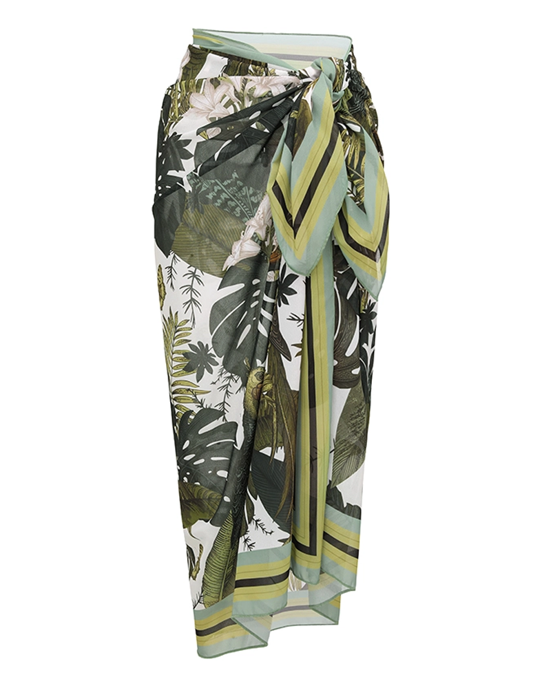 Adjustable shoulder straps Green Print Swimsuit Set