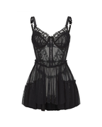 Underwire Push-Up Mesh Lace Spliced Fitted Nightgown
