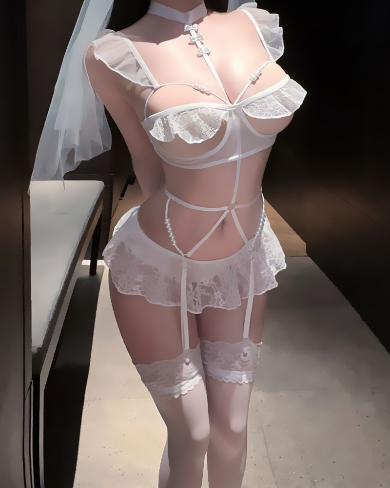 Elegant Lace Sheer Bridal-Inspired Sleepwear Lingerie Set