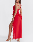 Sexy Ruffle Trim Slit Maxi Dress