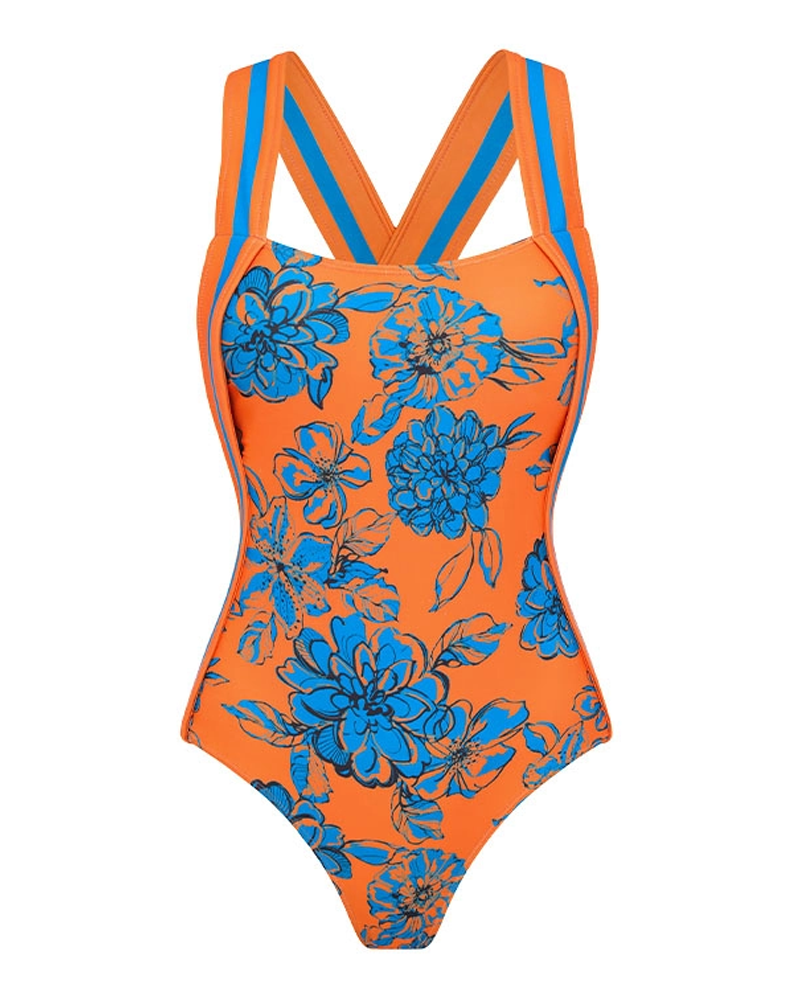 Bandeau Color Block Blossom Print Swimsuit Set