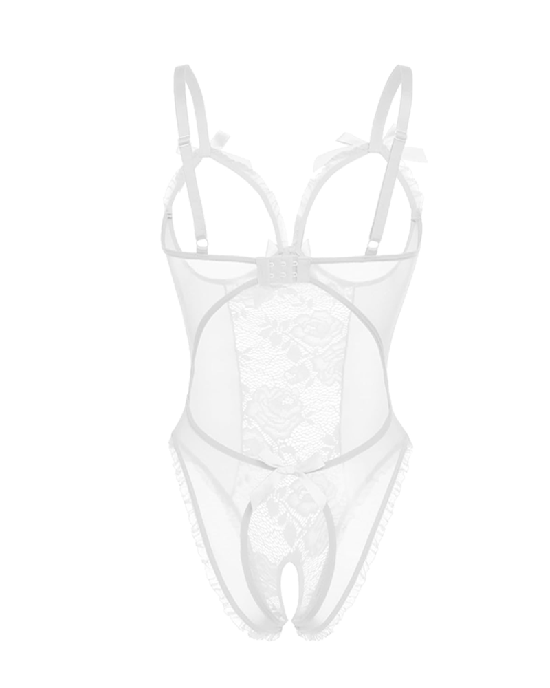 Sexy Flower Lace Mesh Stitching Chest Hollow Open Crotch One-Piece Pajamas